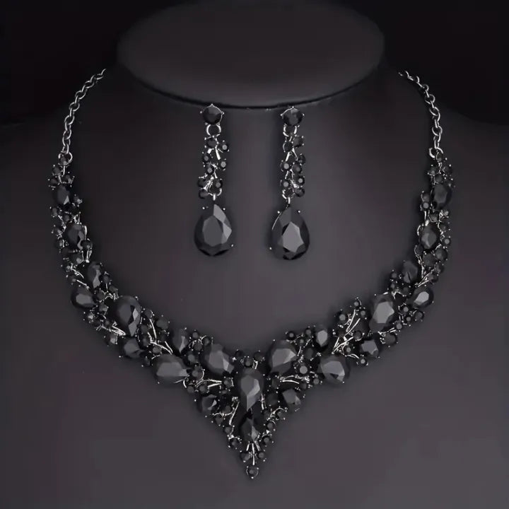 3pcs Women'S Fashionable Jewelry Set Luxurious Minimalist Rhinestone Crystal Ball Wedding Women'S Necklace Earring Accessory Set
