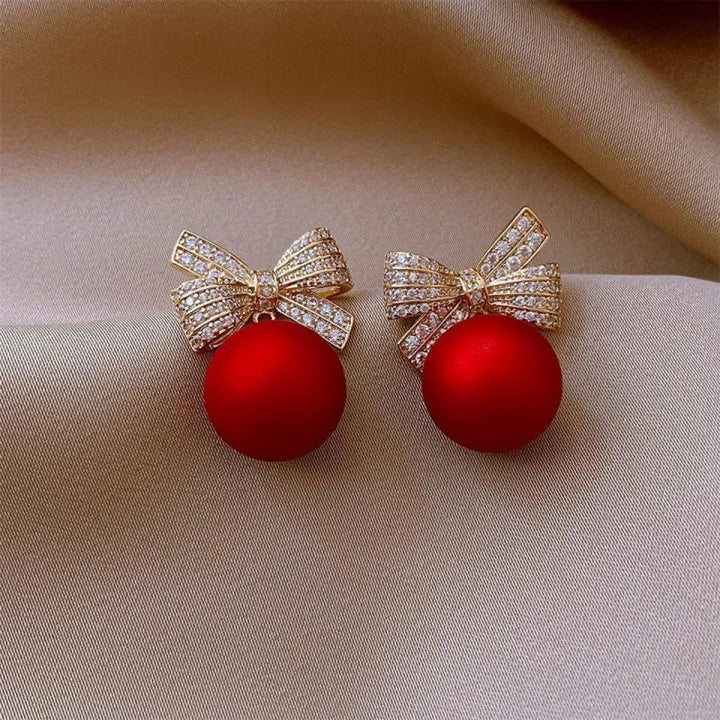 Bow Bead Crystal Pearl Earrings for Women Girl
